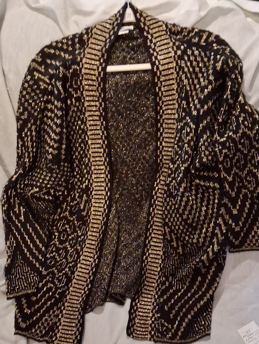 Parkway Knits Black and Gold Open-Front Metallic Knit Women's Sweater